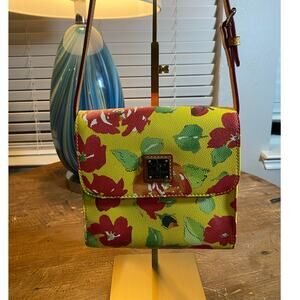 Dooney and Bourke Crossbody purse yellow with pink flowers